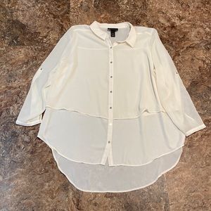 3/$16 Lane Bryant Top 22/24 Roll Tab Sleeves Ivory/Cream Chiffon Layered Sheer